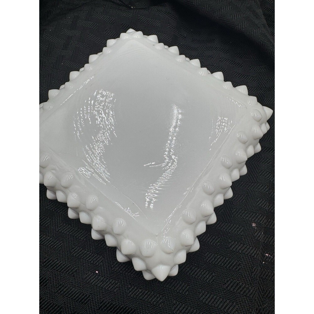 Vintage Fenton Hobnail Milk Glass 5" Square Ashtray - Picture 2 of 4